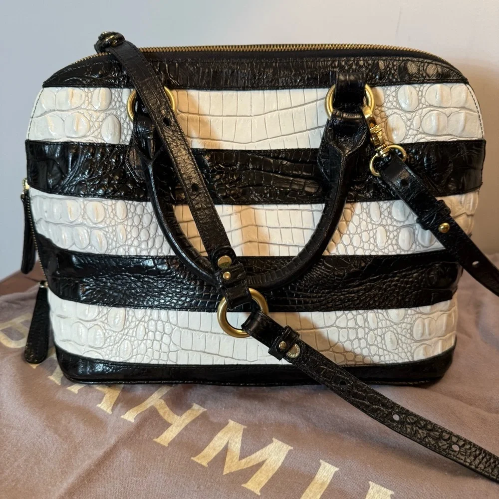 BRAHMIN VIVIAN PURSE Black and White Croc-Embossed Women's Bag